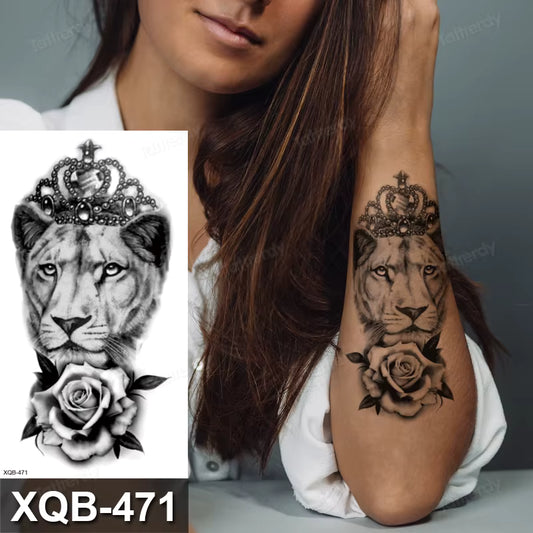 Queen Princess Lion Tattoo Lioness Rose Temporary tatoosFake Sticker Womens Arm
