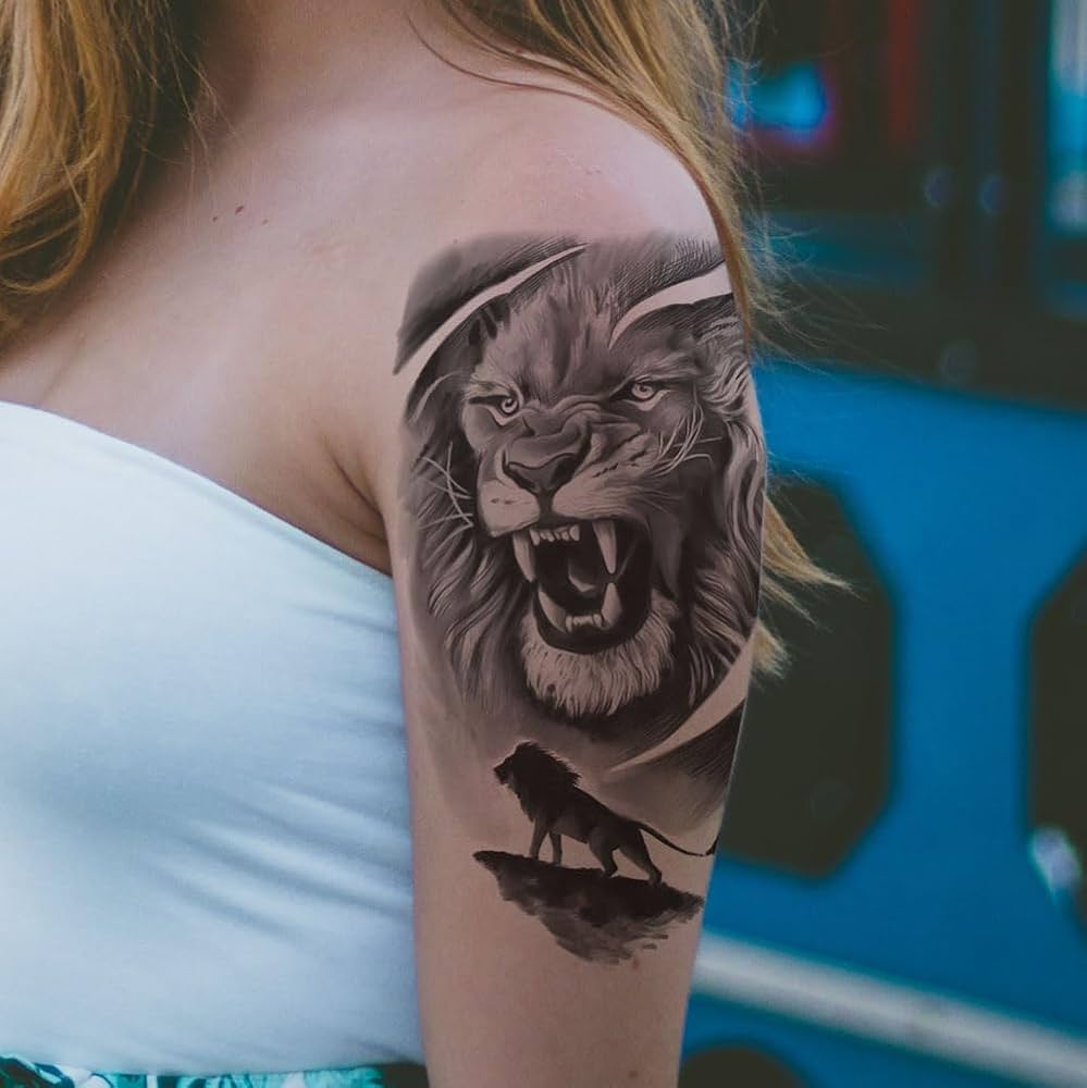 Lion Roar Temporary Tattoos Fake Sticker Womens Mens Waterproof Tattoo Arm Leg