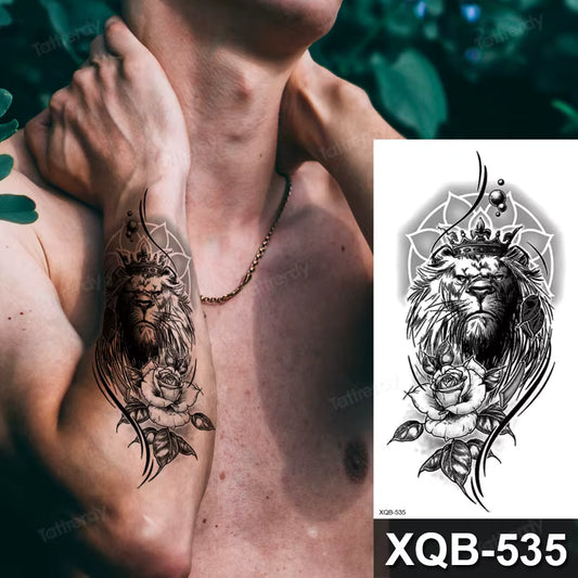 Lion tattoo Rose Temporary Tattoos Fake Sticker Womens Mens Waterproof Arm Leg