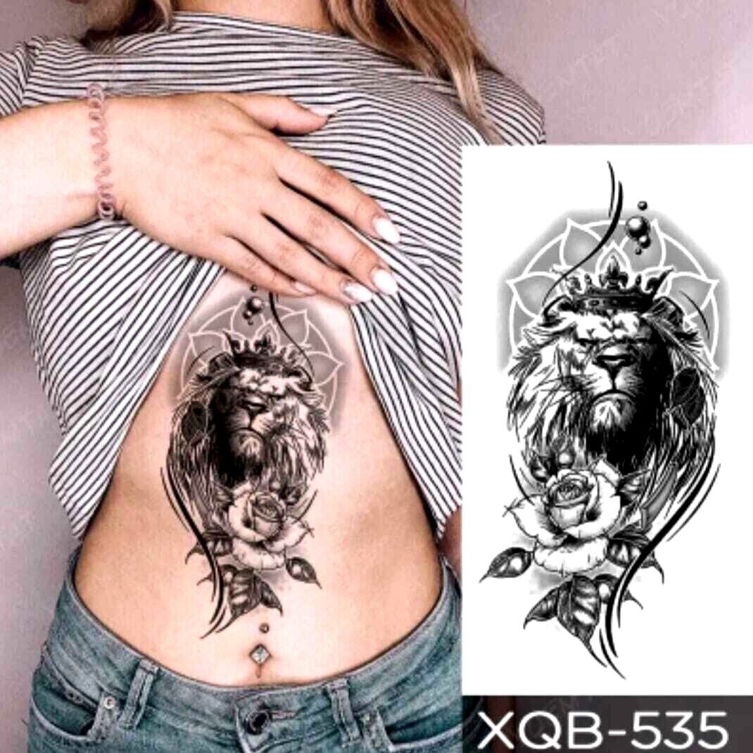 Lion tattoo Rose Temporary Tattoos Fake Sticker Womens Mens Waterproof Arm Leg