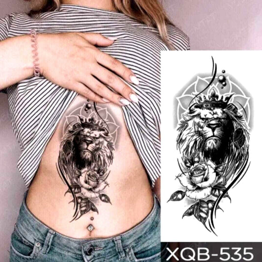 Lion tattoo Rose Temporary Tattoos Fake Sticker Womens Mens Waterproof Arm Leg