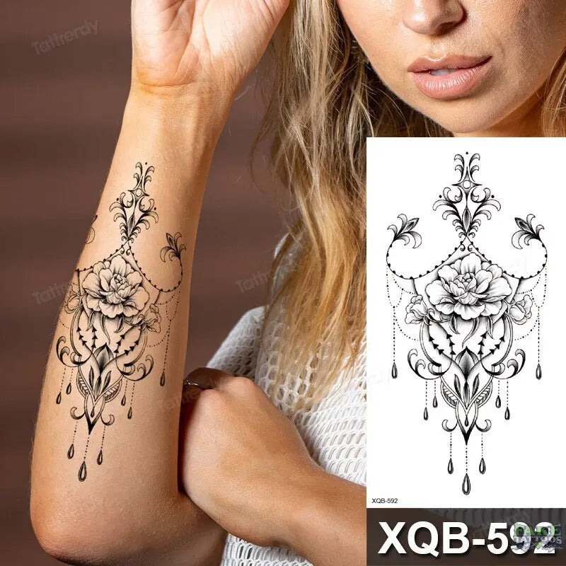 Chest Tattoo Flowers Lace Fake Sticker Womens Sternum Arm Leg Thigh Waterproof