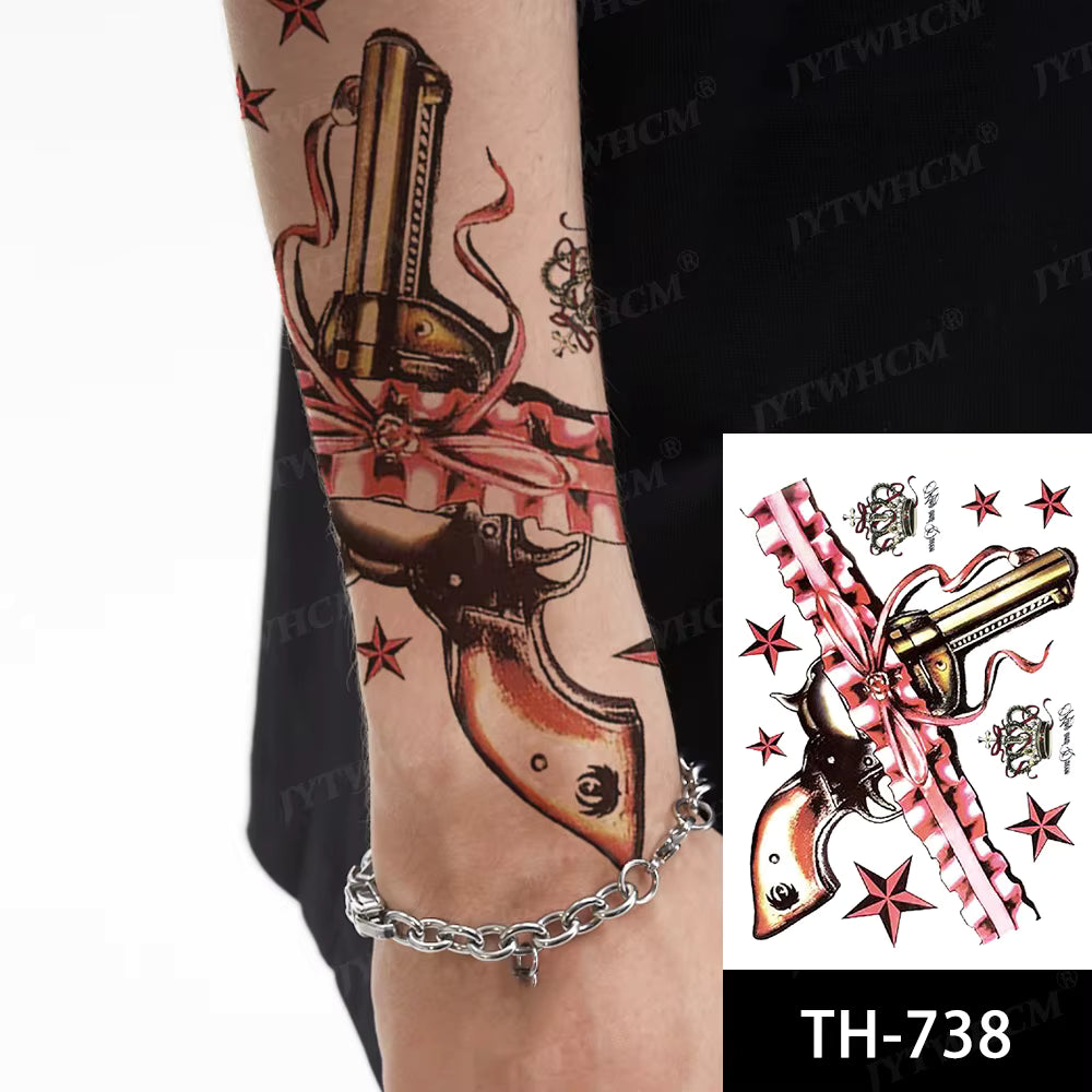 Sexy Gun Lace Garter Ribbon Temporary Tattoos Waterproof Sticker Womens Tattoo