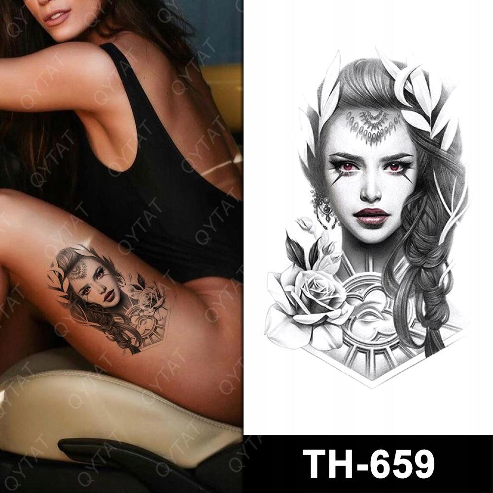 Vampire Woman Temporary Tattoo Roses Waterproof Womens Tattooo Fake Arm Leg Mens