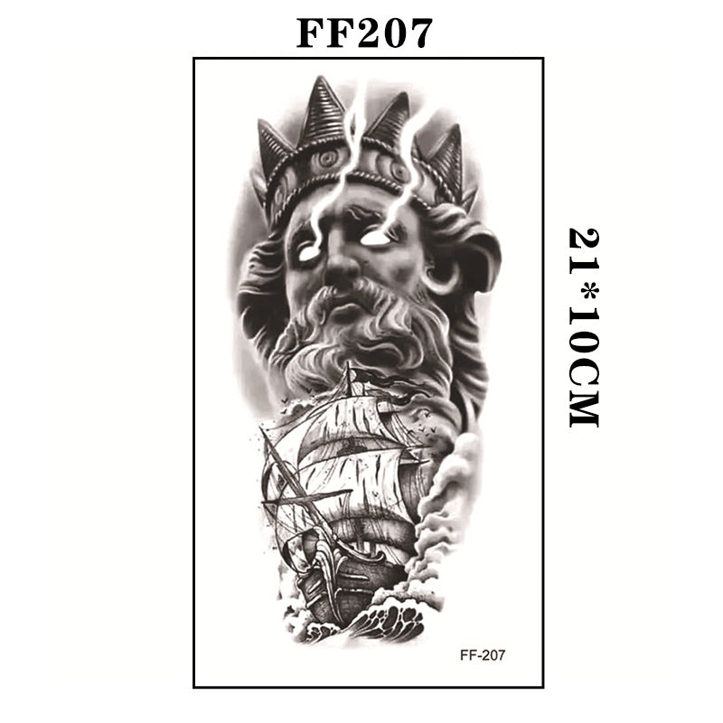 Greek God Temporary Tattoo Poseidon galleon Mens Womens Tattoos Waterproof