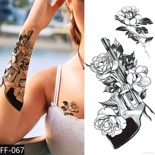 Gun Roses Temporary Tattoo Womens tattoos Thigh Leg Chest Sticker Arm Waterproof