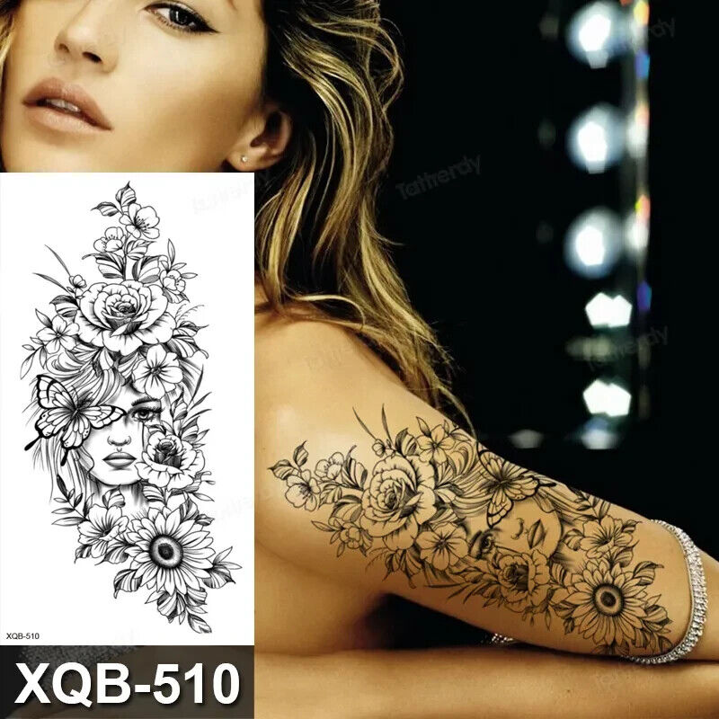 FlowersButterflies Roses Temporary Tattoo Fake Sticker Womens tattoos Arm Leg