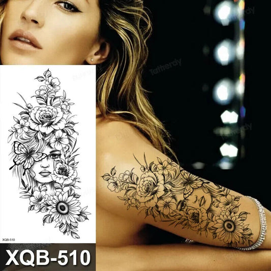 FlowersButterflies Roses Temporary Tattoo Fake Sticker Womens tattoos Arm Leg