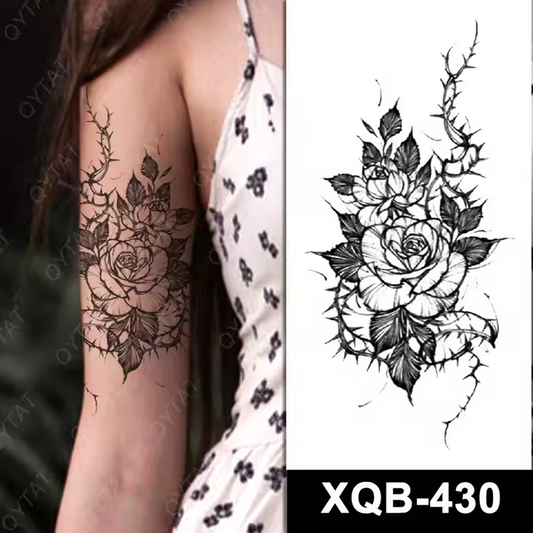 Flowers Roses Thorns Temporary Tattoos Fake Press Sticker Womens Mens Arm Leg