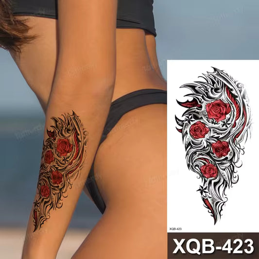 Red Roses Punk Temporary Tattoo Fake Press Sticker Womens Mens Arm Leg