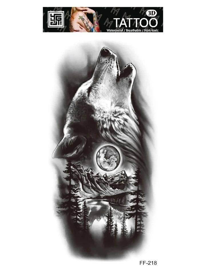 Howling Wolf Moon Forest Mens Womens Temporary Tattoo Fake Tattoos Waterproof