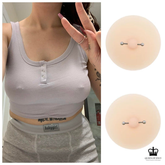 Womens Pasties Nipple Cover Silicone Faux Piercing Mens False Pierced Nipples