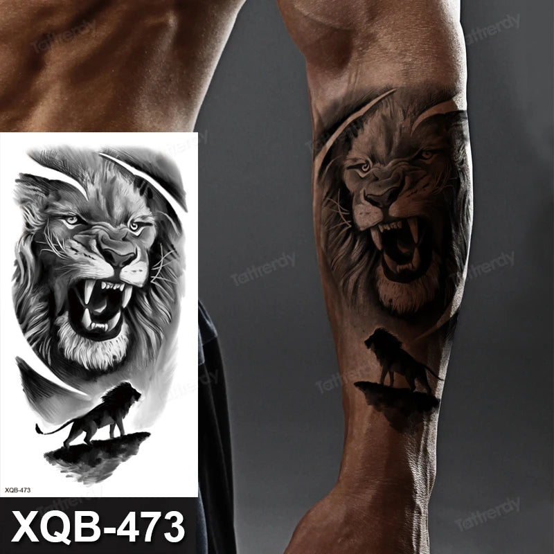 Lion Roar Temporary Tattoos Fake Sticker Womens Mens Waterproof Tattoo Arm Leg
