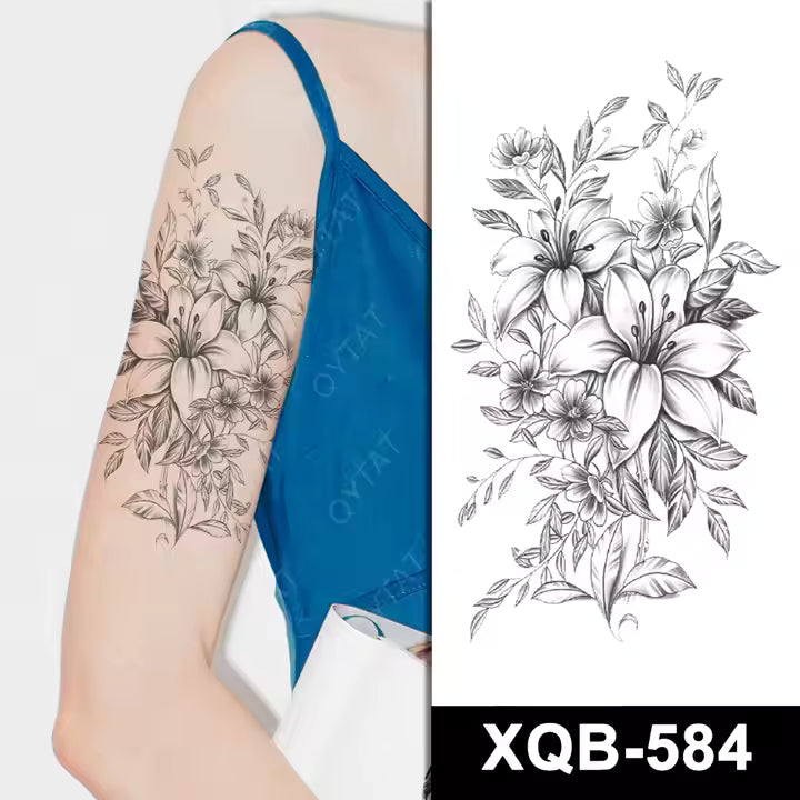 Lily Flowers Womens Temporary Tattoo Fake Waterproof Leg Thigh Chest Back Arm