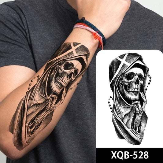Halloween Death Reaper Tattoo Skull Waterproof Fake Sticker Womens Mens