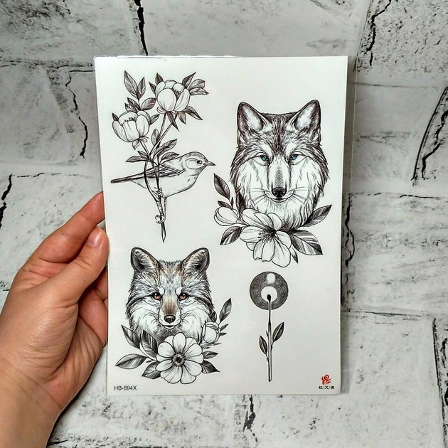 Wolf Fox Birds Temporary Tattoos Waterproof Sleeve Women Mens Fake Sticker Arm