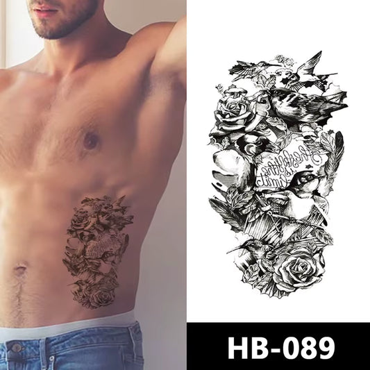 Birds and Roses Temporary Waterproof Tattoos Sleeve Women Mens Fake Sticker