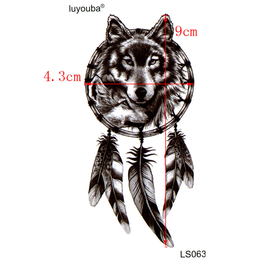 Wolf Feather Dream Catcher Waterproof Tattoos Women Mens Kids Fake Sticker Arm