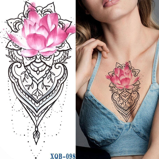 Pink Flowers Temporary Tattoo Lace Mandala  Fake Press Sticker Women Mens