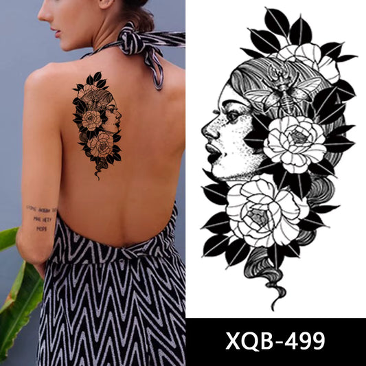 Woman Face Flowers Temporary Tattoo Fake Waterproof Sticker Womens Mens Arm Leg