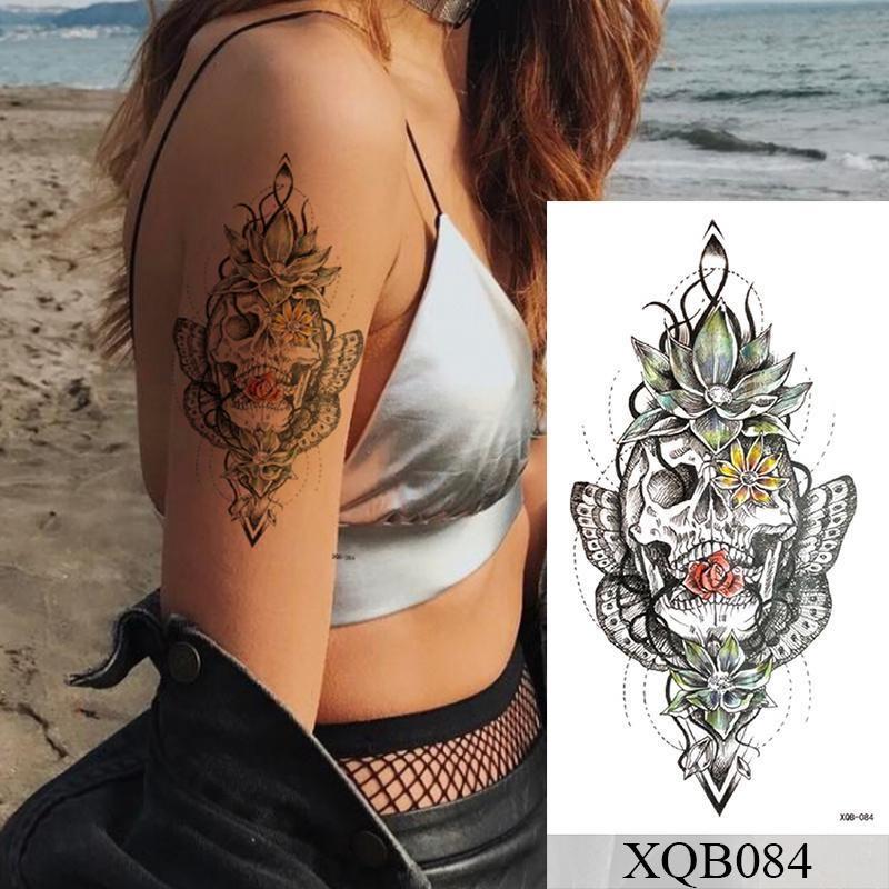 Skull Flowers Temporary Tattoo Love Fake Sticker Womens Waterproof tattoos