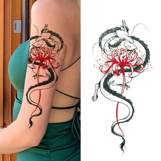 Dragon Flower Tattoo Fake Sticker Womens tattoos Mens Arm Leg Waterproof